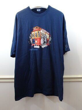 Vintage B. Kliban Cat Crazy Shirt San Francisco Cable Car Navy Double Side XXL